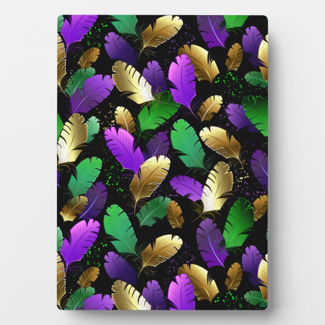 Seamless Pattern with Mardi Gras feathers Plaque (Front)