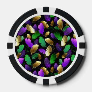 Seamless Pattern with Mardi Gras feathers Poker Chips