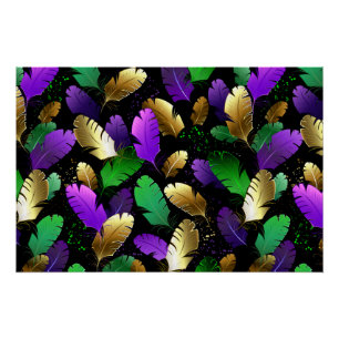 Seamless Pattern with Mardi Gras feathers Poster
