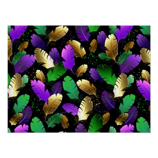 Seamless Pattern with Mardi Gras feathers Poster (Front)