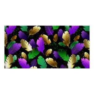 Seamless Pattern with Mardi Gras feathers Poster