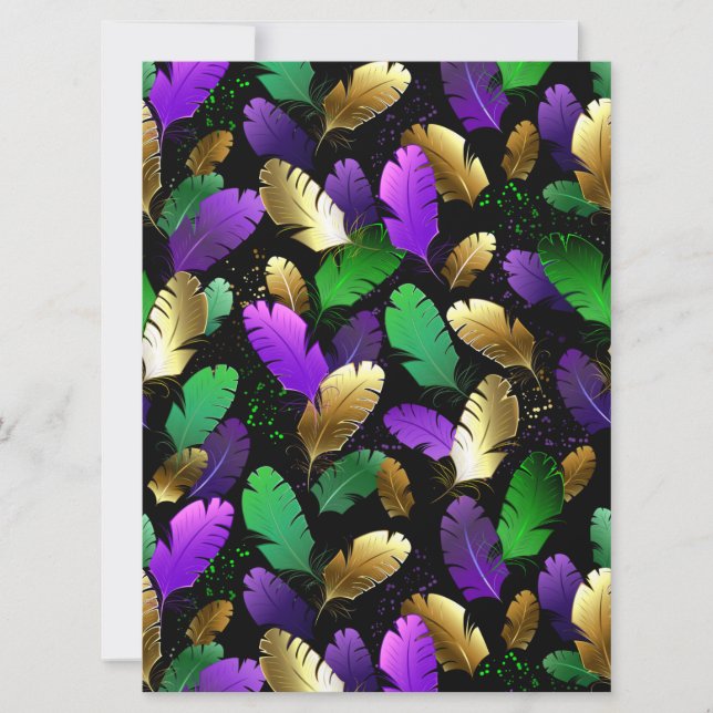 Seamless Pattern with Mardi Gras feathers Save The Date (Front)