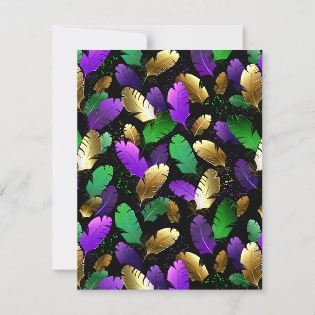 Seamless Pattern with Mardi Gras feathers Save The Date (Front)