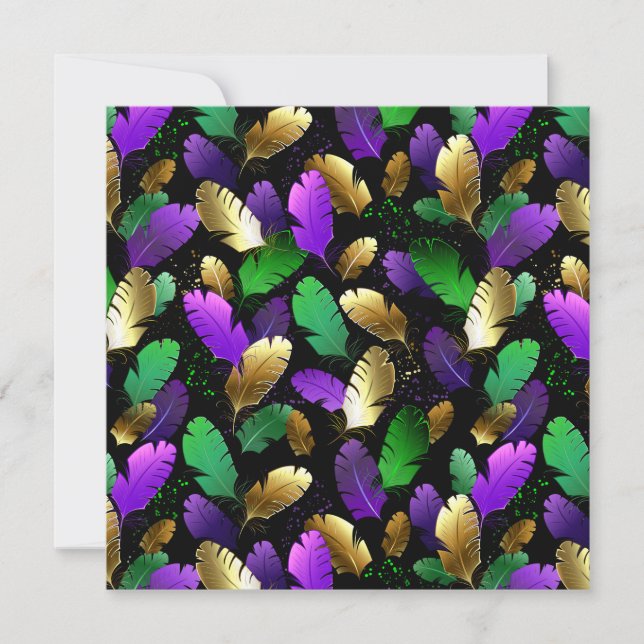 Seamless Pattern with Mardi Gras feathers Save The Date (Front)