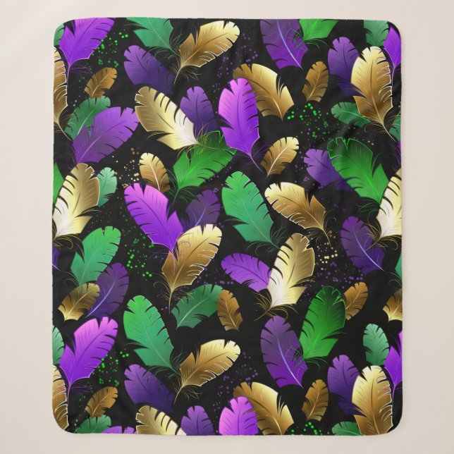 Seamless Pattern with Mardi Gras feathers Sherpa Blanket (Front)