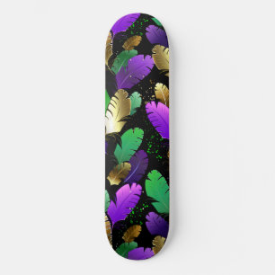 Seamless Pattern with Mardi Gras feathers Skateboard