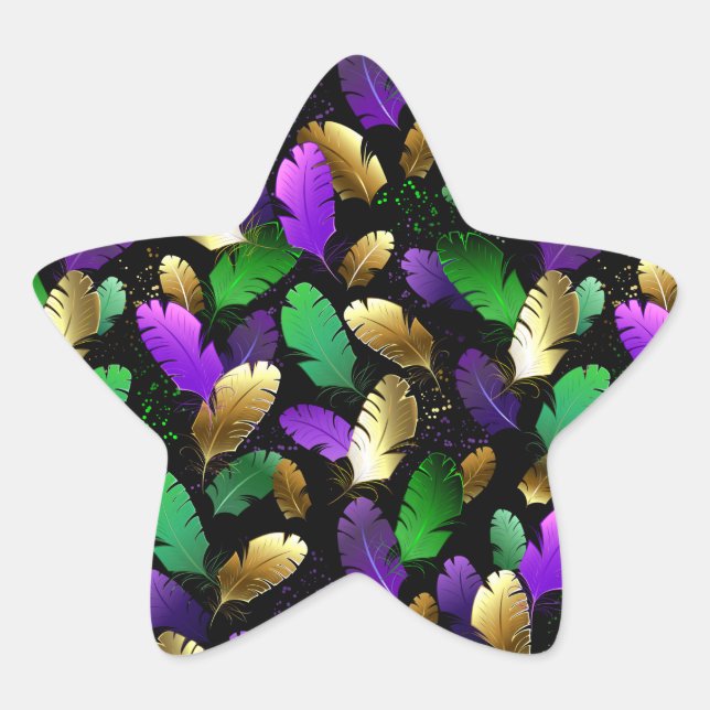 Seamless Pattern with Mardi Gras feathers Star Sticker (Front)