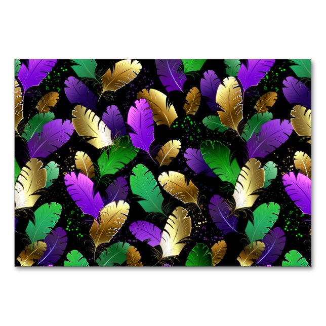 Seamless Pattern with Mardi Gras feathers Table Number (Front)
