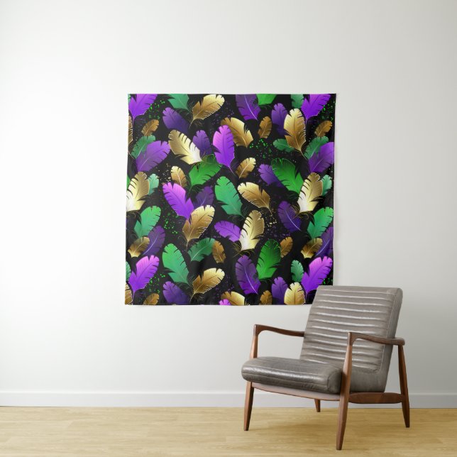 Seamless Pattern with Mardi Gras feathers Tapestry (In Situ)