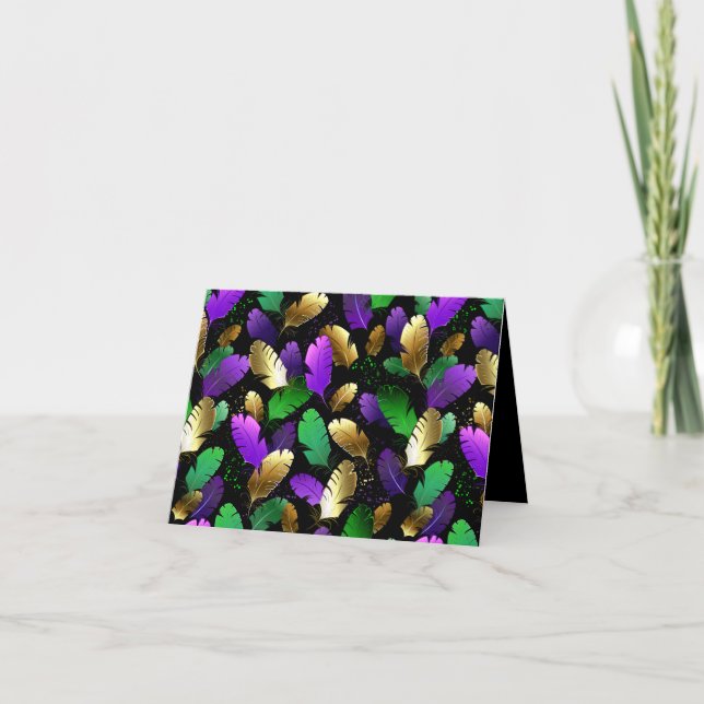 Seamless Pattern with Mardi Gras feathers Thank You Card (Front)