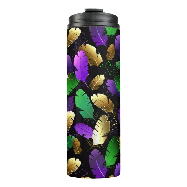 Seamless Pattern with Mardi Gras feathers Thermal Tumbler (Front)