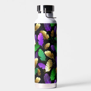 Seamless Pattern with Mardi Gras feathers Water Bottle