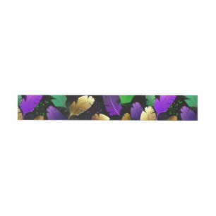 Seamless Pattern with Mardi Gras feathers Wrap Around Label