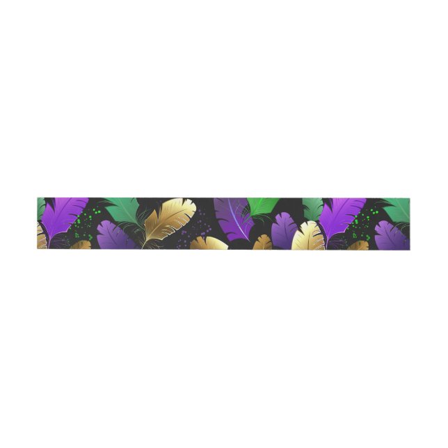 Seamless Pattern with Mardi Gras feathers Wrap Around Label (Individual)