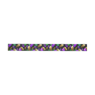 Seamless Pattern with Mardi Gras feathers Wrap Around Label