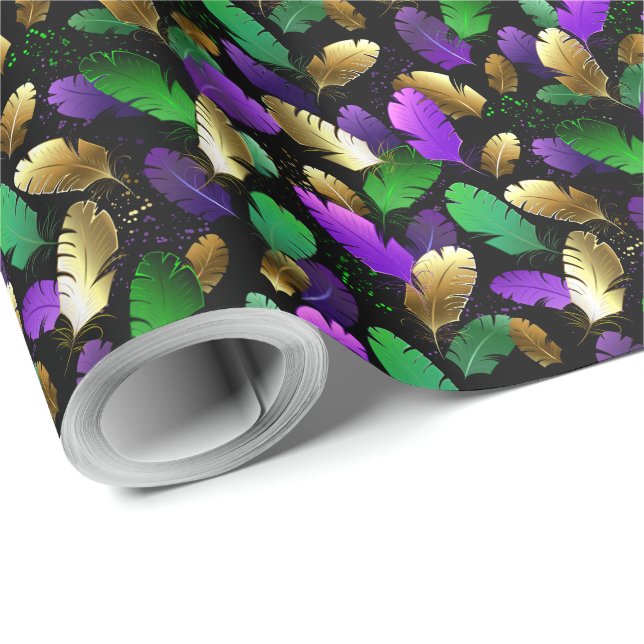 Seamless Pattern with Mardi Gras feathers Wrapping Paper (Roll Corner)