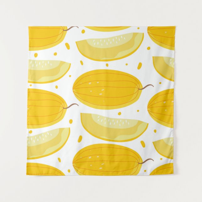 Seamless pattern with melons. Doodle fruits. Vinta Tapestry (Front)