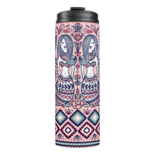 seamless pattern with mermaids and folk elements thermal tumbler