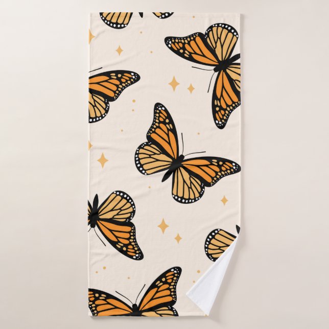 Seamless pattern with monarch butterflies. Contemp Bath Towel (Bath Towel)