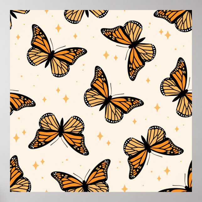 Seamless pattern with monarch butterflies. Contemp Poster (Front)