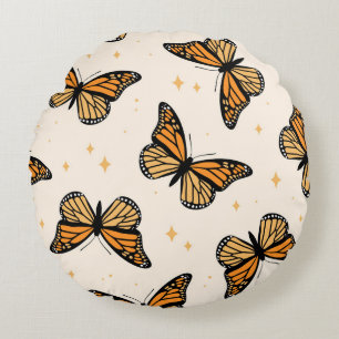 Seamless pattern with monarch butterflies. Contemp Round Cushion