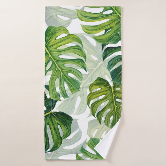 Seamless pattern with monstera leaves bath towel (Bath Towel)