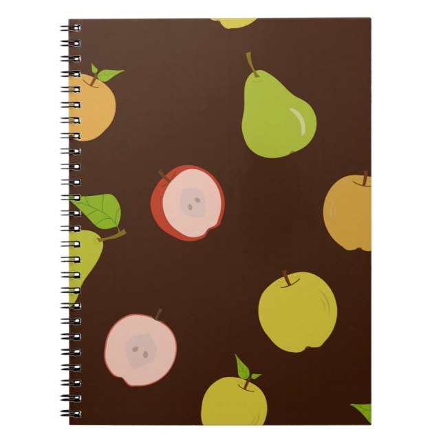 Seamless pattern with multi-coloured apples and pe notebook (Front)