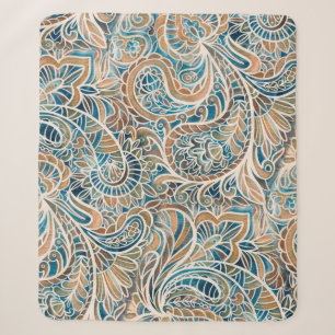 Seamless pattern with multicolor Paisley print. Ha Sherpa Blanket