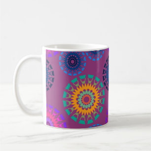 Seamless pattern with multicolored round openwork coffee mug