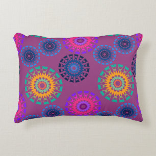 Seamless pattern with multicolored round openwork decorative cushion