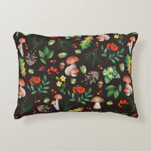 Seamless pattern with mushrooms,nuts,leaves,acorns decorative cushion