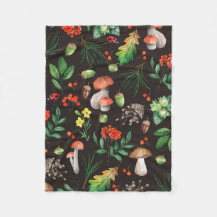 Seamless pattern with mushrooms,nuts,leaves,acorns fleece blanket
