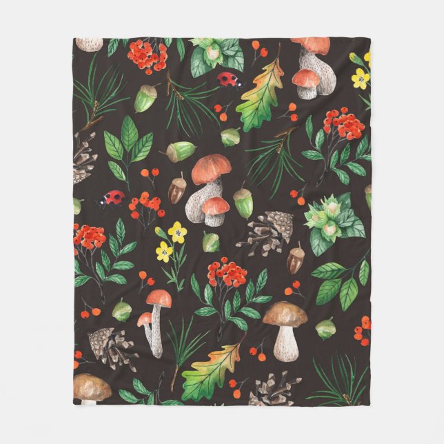 Seamless pattern with mushrooms,nuts,leaves,acorns fleece blanket (Front)