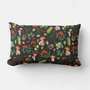 Seamless pattern with mushrooms,nuts,leaves,acorns lumbar cushion