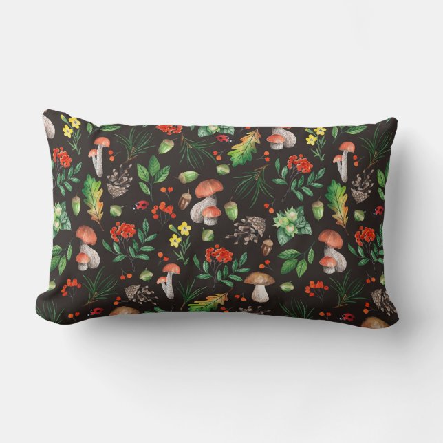 Seamless pattern with mushrooms,nuts,leaves,acorns lumbar cushion (Front)