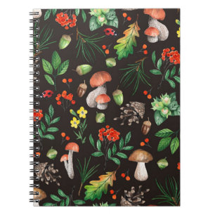 Seamless pattern with mushrooms,nuts,leaves,acorns notebook