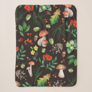 Seamless pattern with mushrooms,nuts,leaves,acorns sherpa blanket