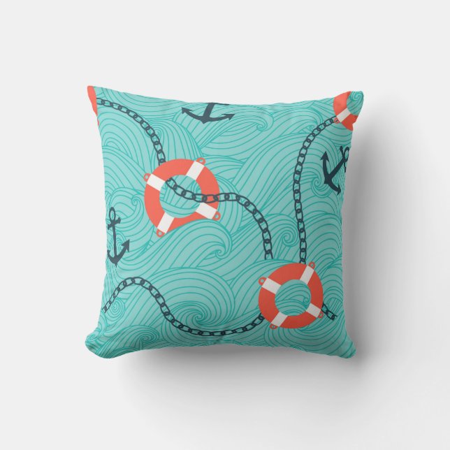 Seamless pattern with nautical attributes. Freehan Cushion (Front)