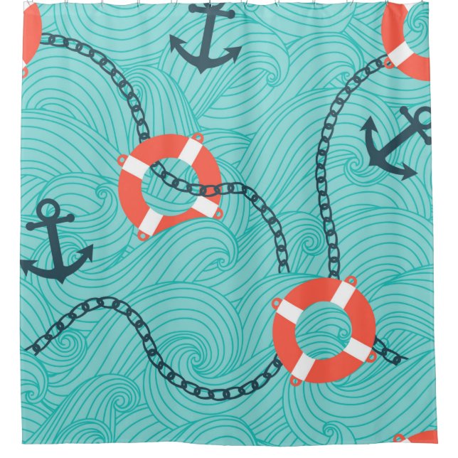 Seamless pattern with nautical attributes. Freehan Shower Curtain (Front)