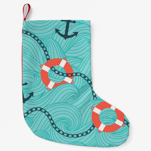 Seamless pattern with nautical attributes. Freehan Small Christmas Stocking (Front)