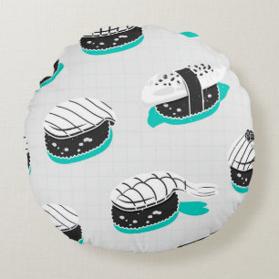Seamless pattern with nigiri sushi round cushion