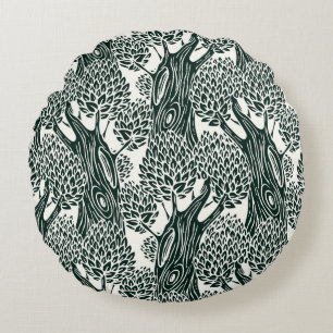 seamless pattern with old deciduous trees. Styliz Round Cushion