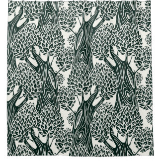 seamless pattern with old deciduous trees. Styliz Shower Curtain