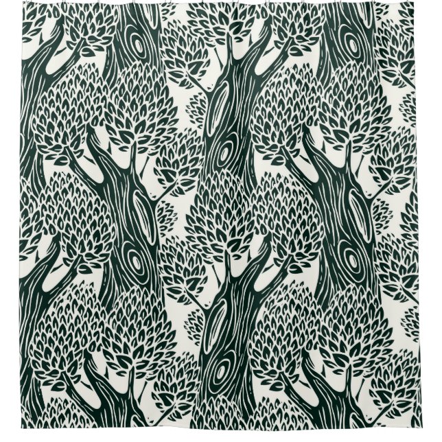  seamless pattern with old deciduous trees. Styliz Shower Curtain (Front)