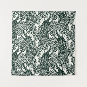 seamless pattern with old deciduous trees. Styliz Tapestry