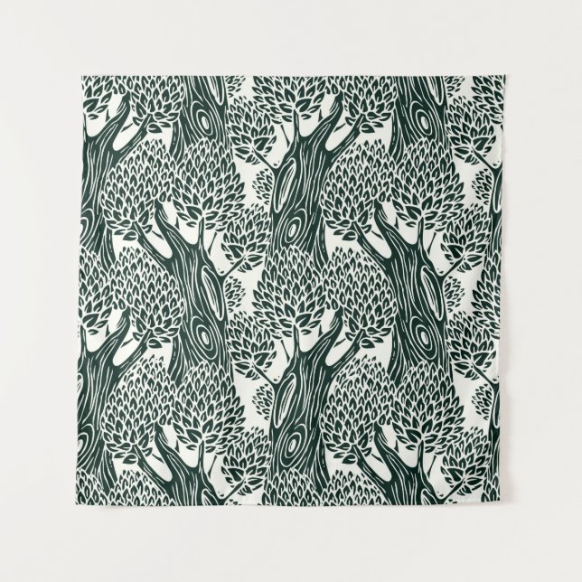 seamless pattern with old deciduous trees. Styliz Tapestry (Front)