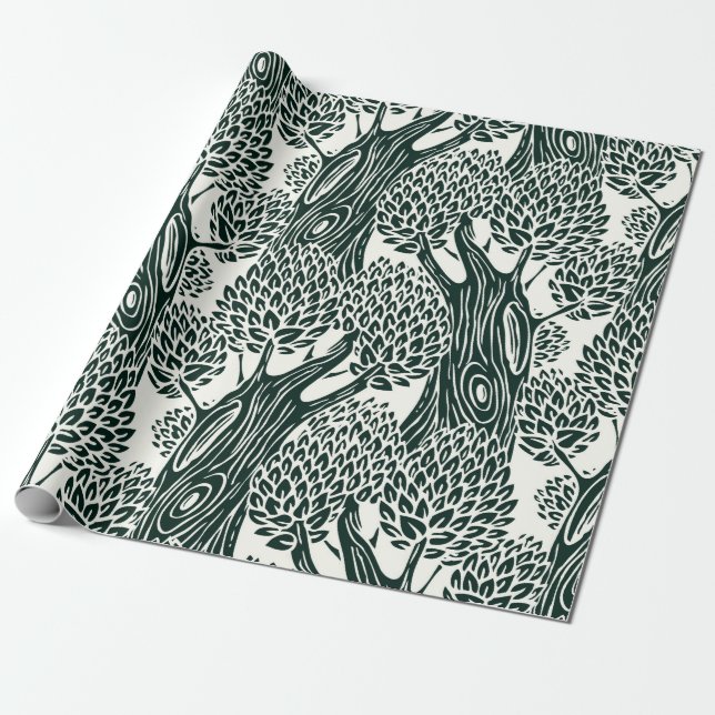 seamless pattern with old deciduous trees. Styliz Wrapping Paper (Unrolled)