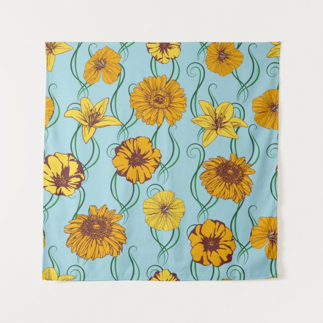 Seamless pattern with orange flowers of wild rose, tapestry (Front)