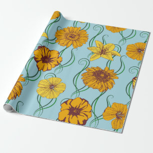 Seamless pattern with orange flowers of wild rose, wrapping paper