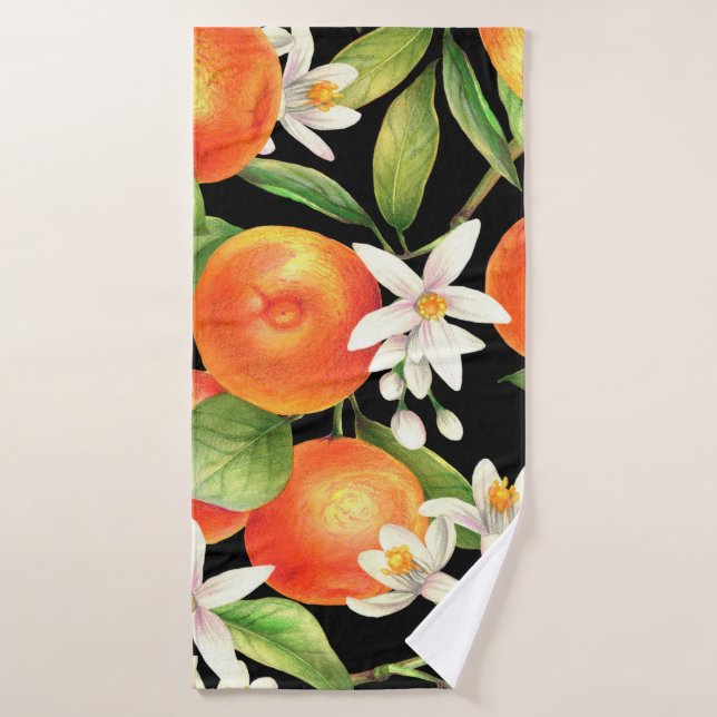 Seamless pattern with orange fruits, flowers and l bath towel (Bath Towel)